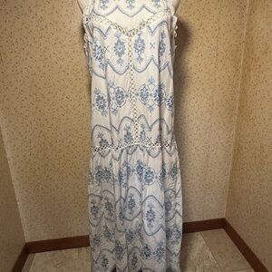 NWOT Betsey Johnson Blue White Drop Waist Mid-Length Dress Sz 10 Gatsby Style